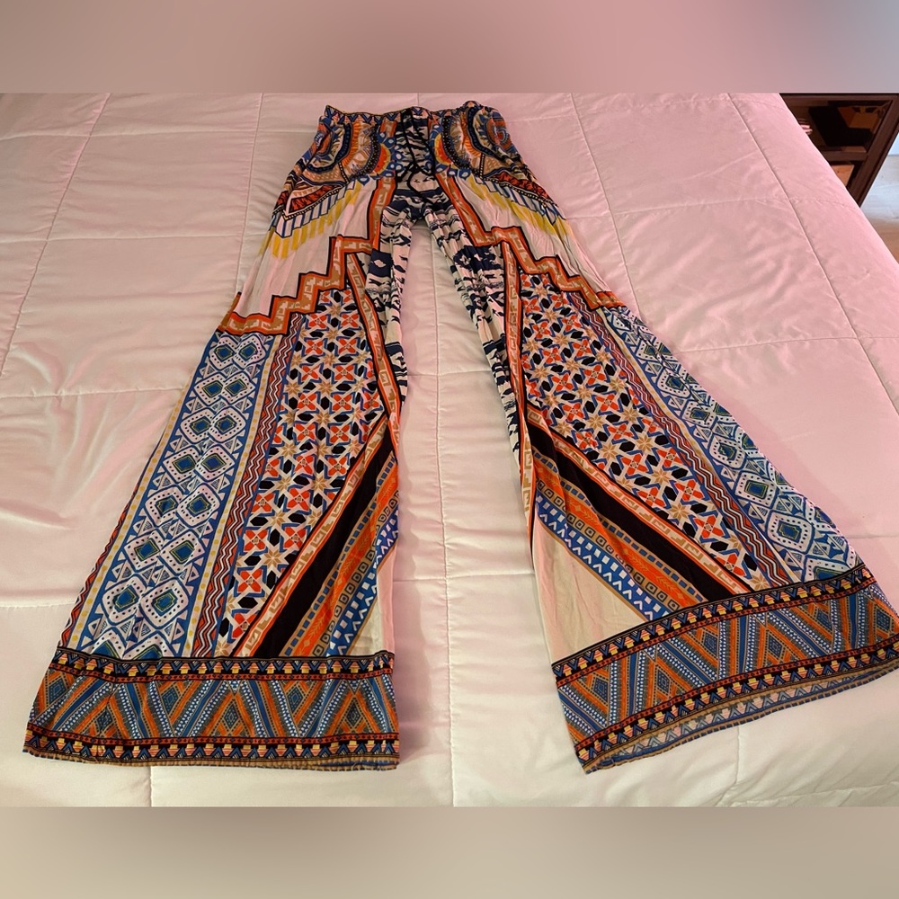 COLORFUL BOHO FLARE LEG PANTS